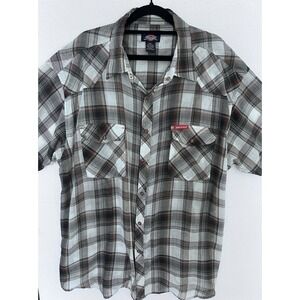 Vintage 70s Dickies Western Shirt Men's 2XL Plaid Pearl Snap Short Sleeve‎ READ